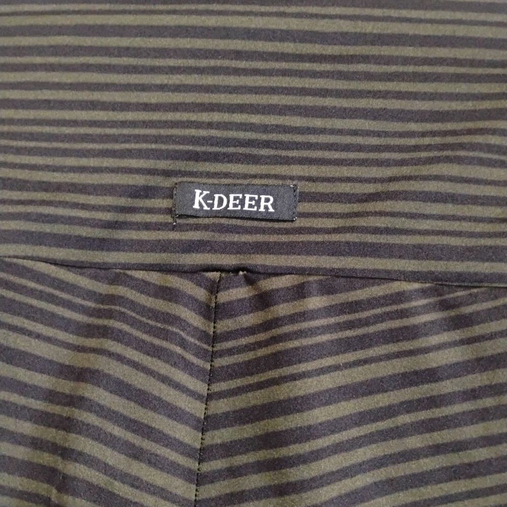 K-DEER Will Stripe Capri Leggings Large Micro Striped Olive Green High Waist Gym - Picture 14 of 16